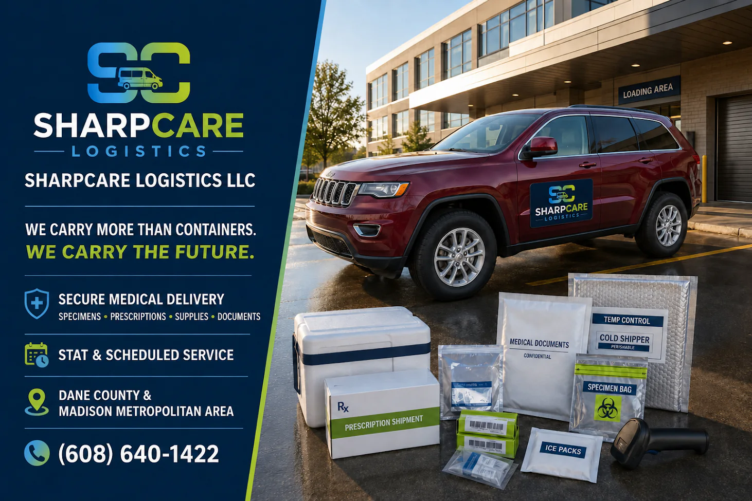 SharpCare Logistics service vehicle and secure medical delivery supplies