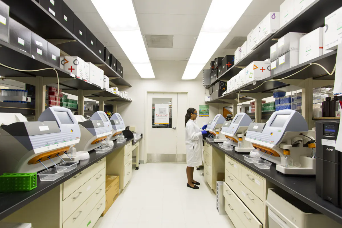 Clinical laboratory team working with diagnostic samples