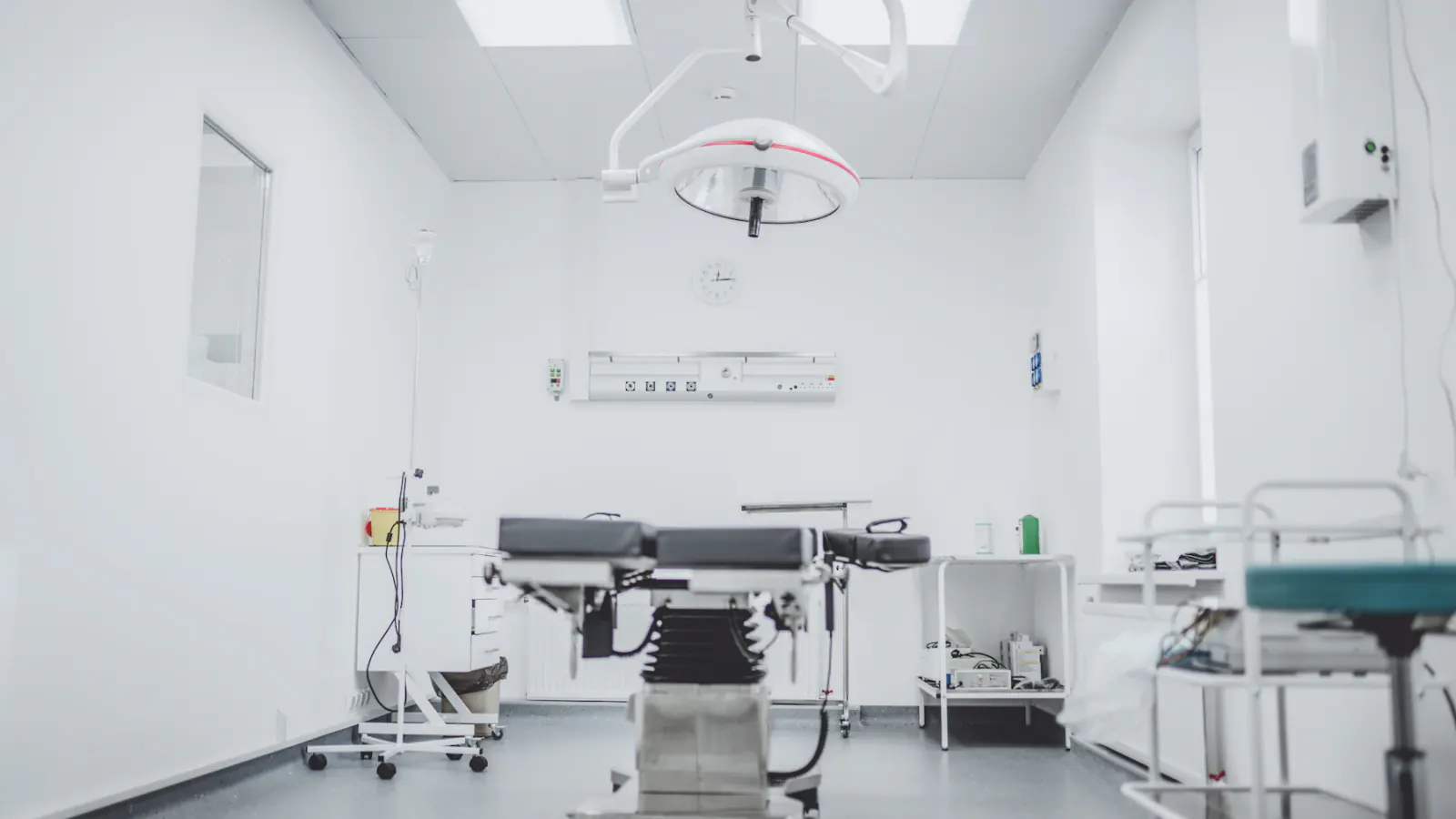 Prepared clinical treatment room with medical equipment