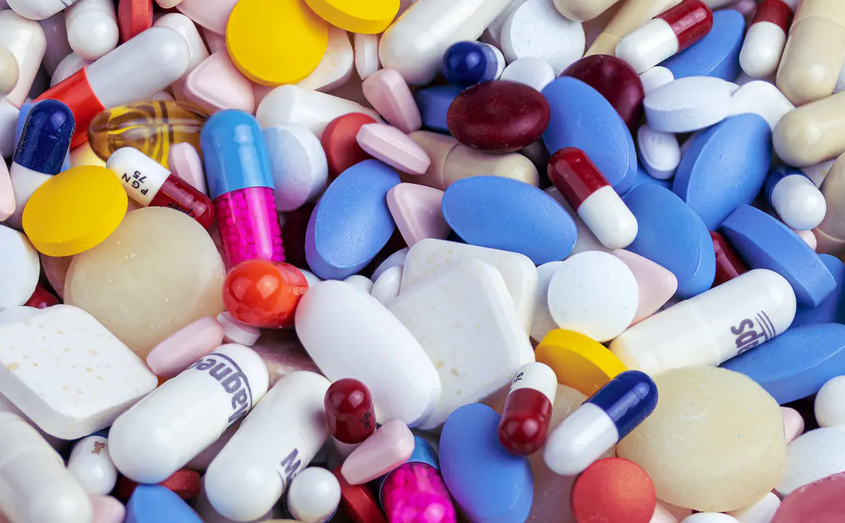 Assorted prescription medicines prepared for pharmacy use